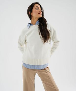 Pull en maille douillette extensible contenant de la laine femme vue3 - GEMO 4G FEMME - GEMO