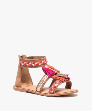 Sandales fille à tige montante en cuir et pompons colorés vue2 - GEMO (ENFANT) - GEMO