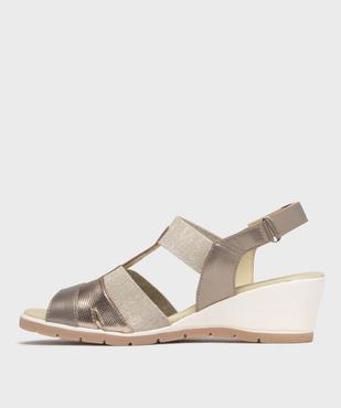 Sandales confort en cuir à talon compensé et bride scratch femme vue3 - G'FLEX - GEMO