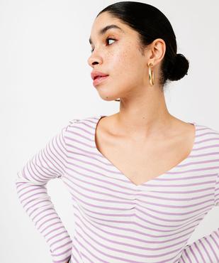 Tee-shirt rayé à manches longues et col V femme vue5 - GEMO 4G FEMME - GEMO
