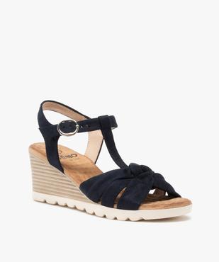 Sandales femme compensées à brides drapées en suédine vue2 - GEMO(URBAIN) - GEMO