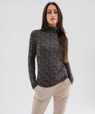 Tee-shirt manches longues et col roulé imprimé femme vue1 - GEMO 4G FEMME - GEMO
