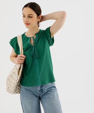 Tee-shirt à manches volantées et liens à nouer femme vue1 - GEMO(FEMME PAP) - GEMO