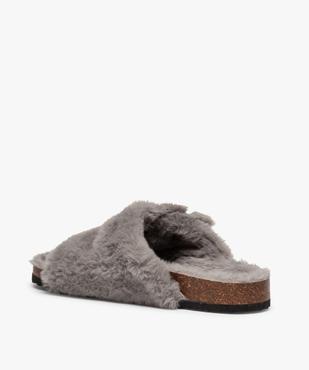 Chaussons femme mules à larges brides en textile peluche vue4 - GEMO(HOMWR FEM) - GEMO