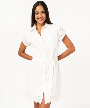 Robe chemise manches courtes en broderie anglaise femme vue2 - GEMO(FEMME PAP) - GEMO