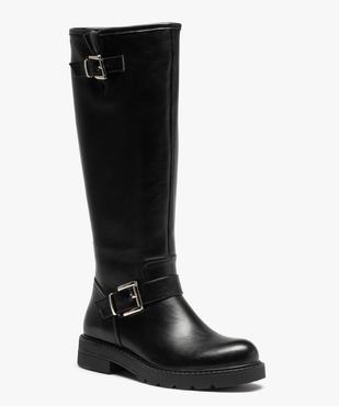Bottes femme unies à talon plat style motardes vue3 - GEMO (CASUAL) - GEMO