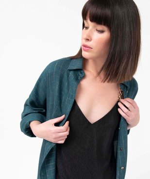 Chemise femme à carreaux en fil pailleté manches 3/4 vue2 - GEMO(FEMME PAP) - GEMO
