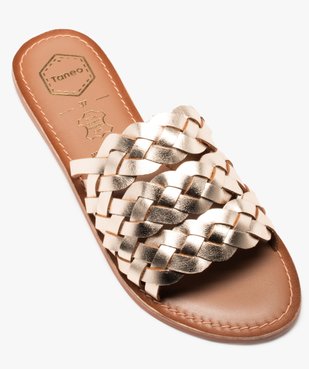 Mules femme à talon plat dessus cuir tressé - Tanéo Coupe spéciale pied large vue5 - TANEO - GEMO