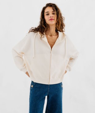 Sweat zippé à capuche coupe ample en maille stretch douce femme vue1 - GEMO(FEMME PAP) - GEMO