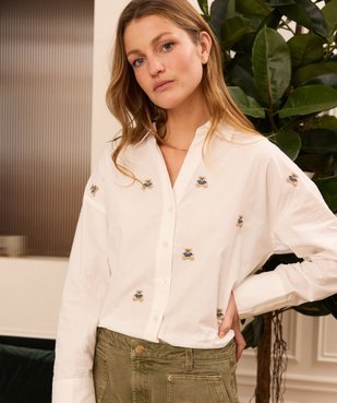 Chemise en coton à motifs brodés femme - LuluCastagnette vue1 - LULUCASTAGNETTE - GEMO