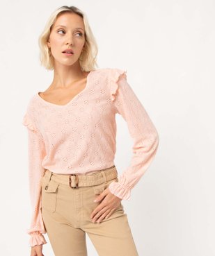 Tee-shirt femme à manches longues en maille ajourée  vue1 - GEMO(FEMME PAP) - GEMO