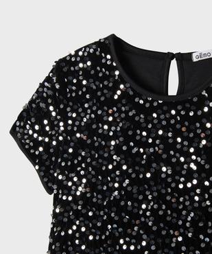 Tee-shirt manches courtes en velours et sequins brillants fille vue2 - GEMO (ENFANT) - GEMO
