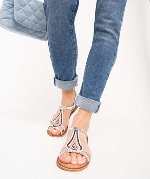 Sandales femme plates ornées de perles et intérieur cuir vue1 - GEMO (CASUAL) - GEMO