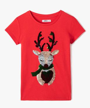 Tee-shirt de Noël fille à manches courtes et sequins réversibles vue1 - GEMO (ENFANT) - GEMO