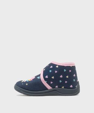 Chaussons en velours montant à scratch imprimé licorne fille vue3 - GEMO (ENFANT) - GEMO
