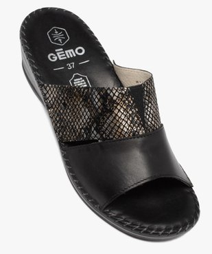 Mules femme confort compensées à brides en cuir vue5 - GEMO (CONFORT) - GEMO