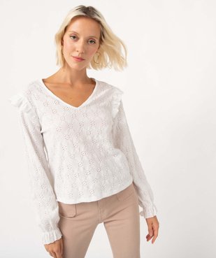 Tee-shirt femme à manches longues en maille ajourée  vue1 - GEMO(FEMME PAP) - GEMO