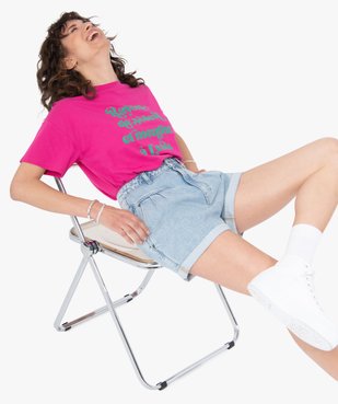 Tee-shirt femme à manches courtes avec motif vue5 - GEMO(FEMME PAP) - GEMO