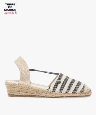 Sandales femme en toile à talon compensé – Terre de Marins Dessus rayé marin vue1 - TERRE DE MARINS - GEMO
