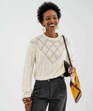 Pull court avec broderies sur le buste femme vue1 - GEMO 4G FEMME - GEMO