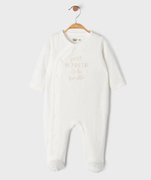 Pyjama en velours ouverture devant avec message  bébé vue1 - GEMO 4G BEBE - GEMO