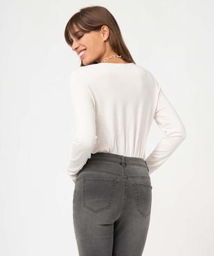 Tee-shirt femme à manches longues et col V en dentelle vue3 - GEMO 4G FEMME - GEMO