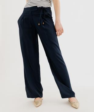 Pantalon fluide en viscose avec liens à la taille femme vue1 - GEMO(FEMME PAP) - GEMO