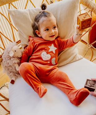 Pyjama en velours avec motif brodés et volants aux épaules bébé fille vue1 - GEMO 4G BEBE - GEMO
