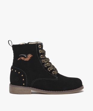 Boots fille unies en cuir suédé à lacets et à zip - Alma Planète vue1 - ALMA - GEMO