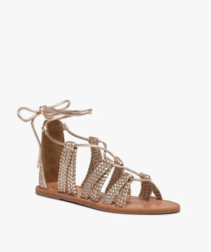 Sandales femme à talon plat laçage cheville en cuir - Tanéo vue2 - TANEO - GEMO