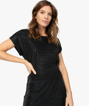 Robe femme à manches courtes en matière pailletée vue2 - GEMO(FEMME PAP) - GEMO