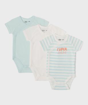 Body à manches courtes fermeture devant bébé garçon (lot de 3) vue1 - GEMO 4G BEBE - GEMO
