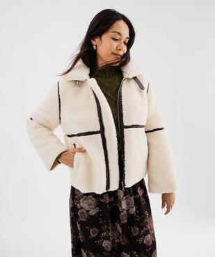 Blouson en sherpa avec liserés colorés femme vue3 - GEMO 4G FEMME - GEMO