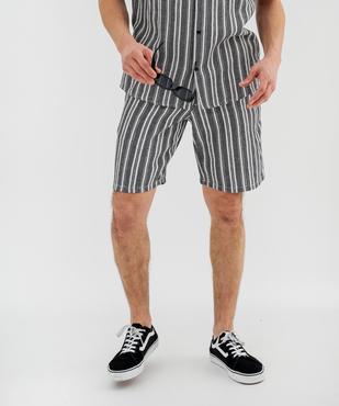 Bermuda rayé en textile de coton tissé homme vue2 - GEMO 4G HOMME - GEMO