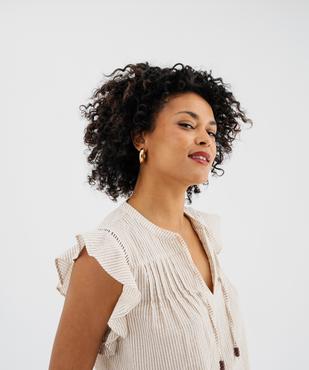 Blouse manches courtes à rayures en gaze de coton femme vue2 - GEMO(FEMME PAP) - GEMO