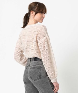 Tee-shirt femme à manches longues en maille ajourée  vue3 - GEMO(FEMME PAP) - GEMO