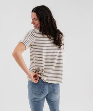 Tee-shirt manches courtes et col rond rayé en coton résistant femme vue3 - GEMO(FEMME PAP) - GEMO