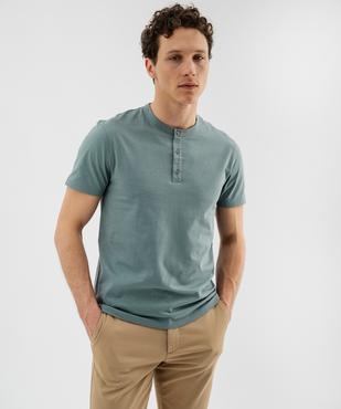 Tee-shirt manches courtes col tunisien en jersey de coton homme vue1 - GEMO 4G HOMME - GEMO