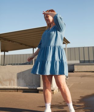 Robe femme en jean à manches longues vue6 - GEMO(FEMME PAP) - GEMO