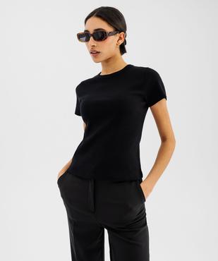 Tee-shirt manches courtes et col rond en maille côtelée femme vue1 - GEMO 4G FEMME - GEMO