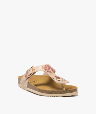 Mules femme à talon plat avec bride entre-doigts à motifs scintillants vue2 - GEMO 4G FEMME - GEMO