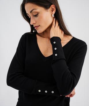 Pull fin en viscose avec col V et boutons aux poignets femme vue3 - GEMO 4G FEMME - GEMO