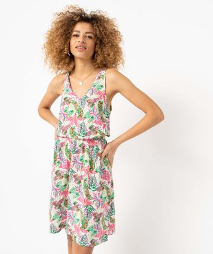 Robe femme à motifs fleuris avec double encolure V  vue1 - GEMO(FEMME PAP) - GEMO