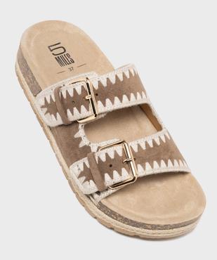 Mules à semelle plateforme et larges brides brodées femme - 5 Miles vue5 - 5 MILES - GEMO