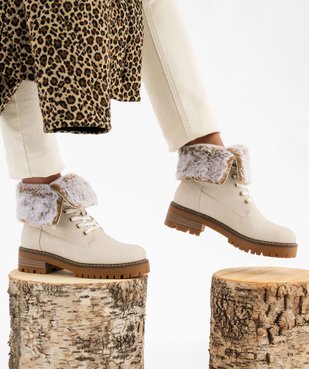 Boots femme fourrées à col duveteux retourné et  épaisse semelle crantée vue1 - GEMO (CASUAL) - GEMO
