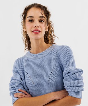 Pull en coton avec maille ajourées sur l’avant femme vue2 - GEMO(FEMME PAP) - GEMO