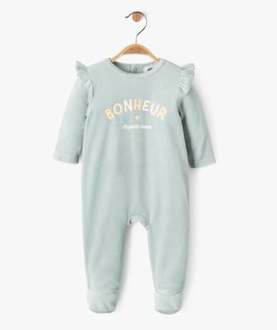 Pyjama en velours avec volants et inscription pailletée bébé fille vue1 - GEMO 4G BEBE - GEMO