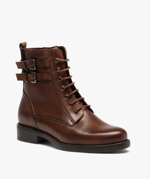 Bottines femme plates dessus cuir façon godillot – Tanéo vue3 - TANEO - GEMO