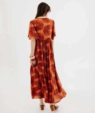 Robe longue à manches courtes amples en viscose imprimée femme vue3 - GEMO 4G FEMME - GEMO