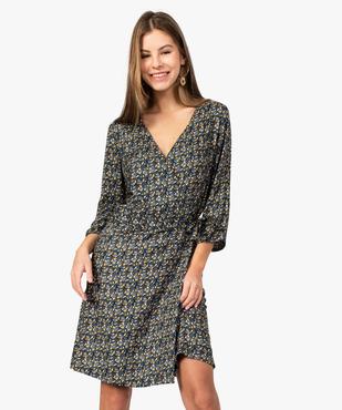 Robe femme cache-cœur à manches 3/4 et motif floral vue1 - GEMO(FEMME PAP) - GEMO